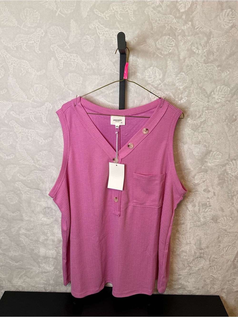 ANDREE BY UNIT Mauve-Pink Waffle Knit Henley Tank